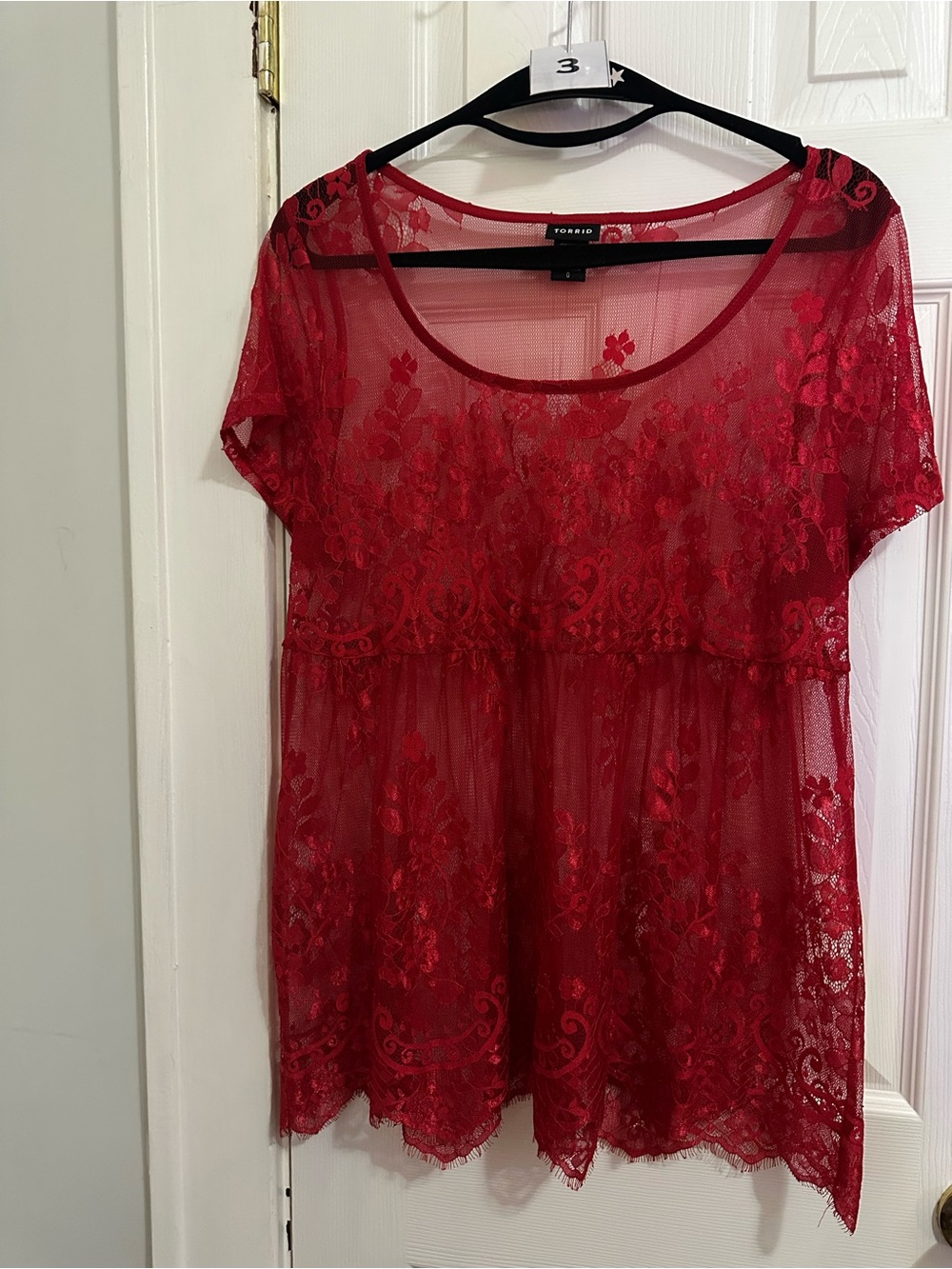 Torrid Red Sheer Lace Babydoll Blouse Size 0